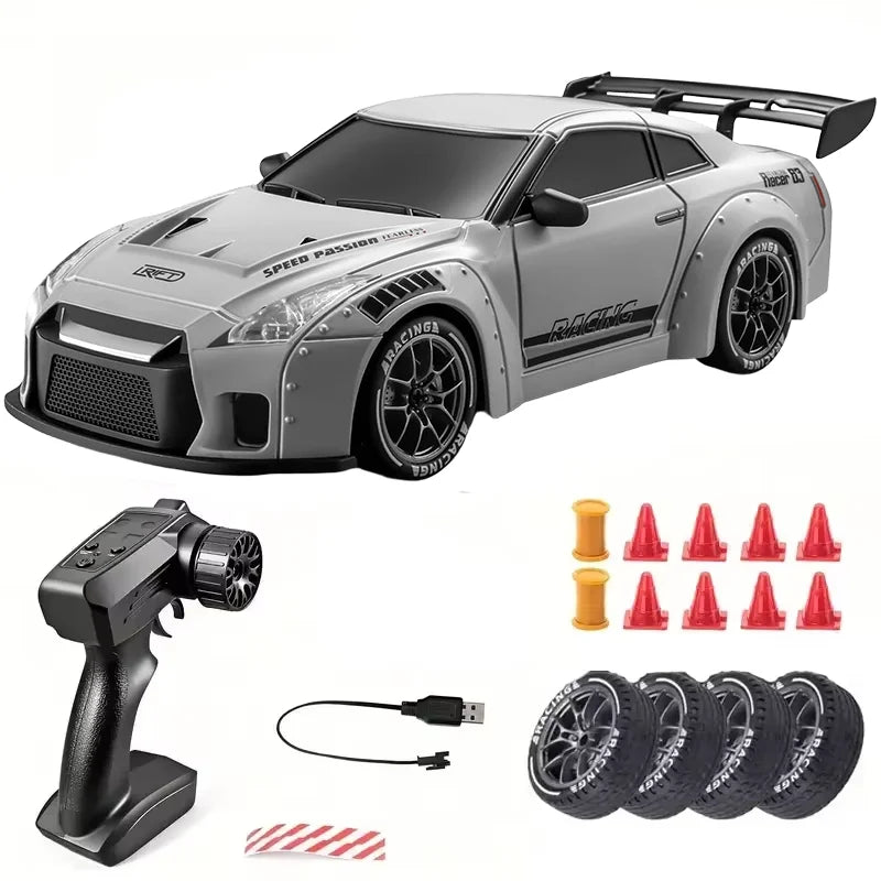 4WD 1/24 RC Drift Car 2.4G 20KM/H High Speed Drift Remote Control Cars Vehicle LED Lights Roadblock Drifting Tires Kid Gift Toys