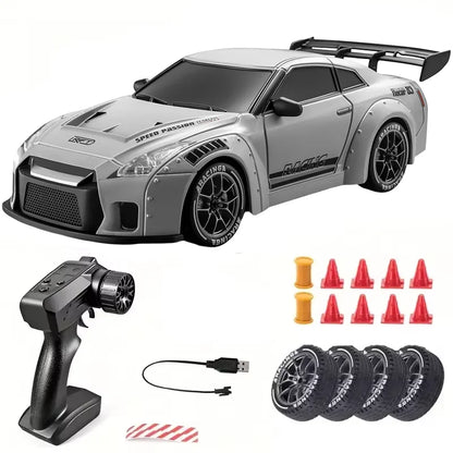 4WD 1/24 RC Drift Car 2.4G 20KM/H High Speed Drift Remote Control Cars Vehicle LED Lights Roadblock Drifting Tires Kid Gift Toys