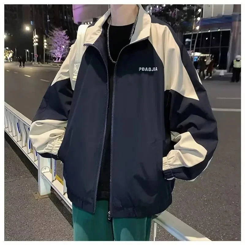  Casual Men'S Jacket Spring Autumn Korean Style Fashionable Versatile Couple Hong Kong Style Loose Storm Coat