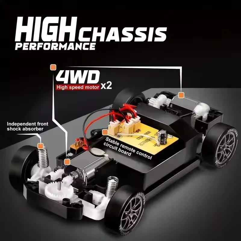 4WD 1/24 RC Drift Car 2.4G 20KM/H High Speed Drift Remote Control Cars Vehicle LED Lights Roadblock Drifting Tires Kid Gift Toys