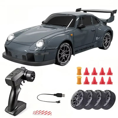 4WD 1/24 RC Drift Car 2.4G 20KM/H High Speed Drift Remote Control Cars Vehicle LED Lights Roadblock Drifting Tires Kid Gift Toys