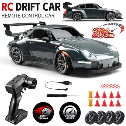 4WD 1/24 RC Drift Car 2.4G 20KM/H High Speed Drift Remote Control Cars Vehicle LED Lights Roadblock Drifting Tires Kid Gift Toys